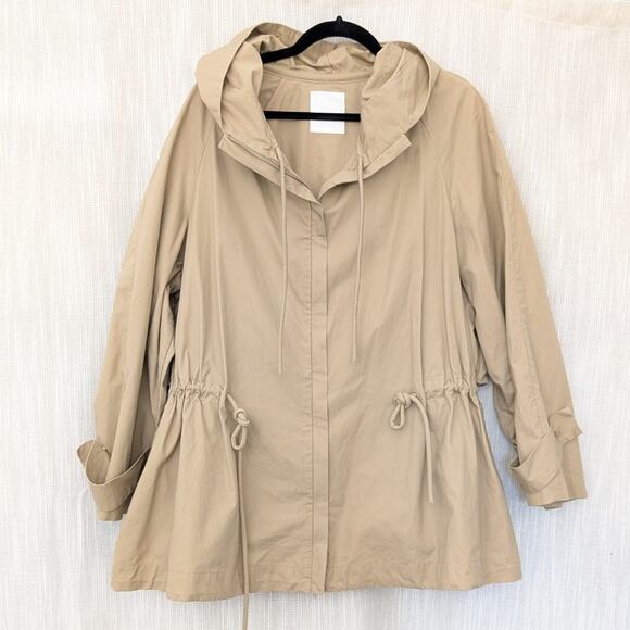 JNBY Beige Cotton Hooded Oversized Long Sleeve Full Zip Coat Jacket, size S - Picture 1 of 9